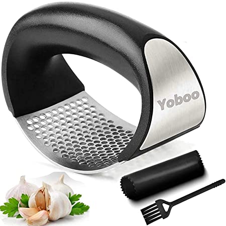 Yoboo® Garlic Press Garlic Crusher Kitchen Garlic Rocker 304 Food Grade Stainless Steel Ginger Crusher Ergonomics Labor Saving,Easy to Clean