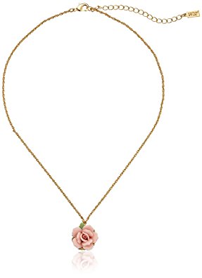 1928 Jewelry Gold-Tone Porcelain Rose Pendant Necklace, 16"