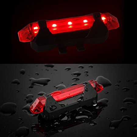 NOVPEAK Rechargeable USB Waterproof Bright Bicycle 5-LED 4 Mode Red Front Tail Warning Light Bike Cycling Safety Rear Flashing Alarm Lamp