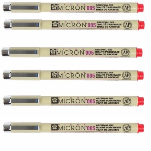 Sakura Pigma Micron Pens- 005/0.20mm Red Inkquantity 6 Pens Per Order Bulk Buy