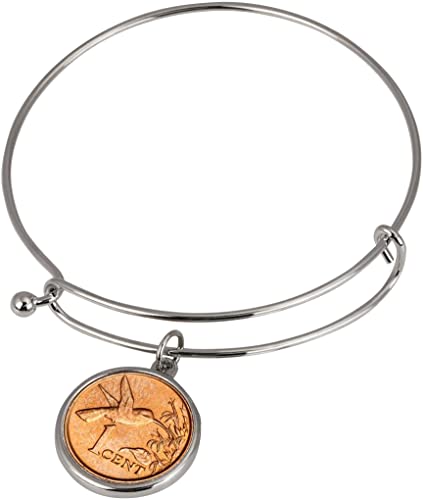 Hummingbird Coin Silver Tone Expandable Slide Bangle Bracelet