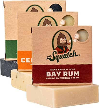 Dr. Squatch All Natural Bar Soap for Men, 3 Bar Variety Pack, Pine Tar, Cedar Citrus and Bay Rum