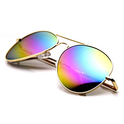 zeroUV - Classic Metal Tear Drop Rainbow Mirrored Lens Aviator Sunglasses