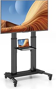 Goplus Rolling TV Stand for 32"-85" Flat Curved LED/LCD/OLED TVs up to 132 LBS, Height Adjustable TV Cart w/Locking Wheels, Shelf Cable Management Holes, Mobile Floor TV Trolley Max VESA 400 x 700 mm