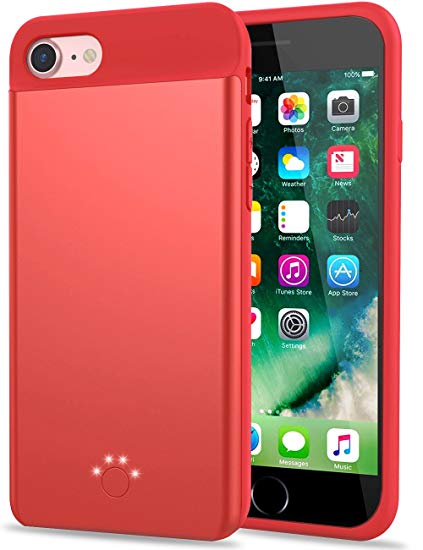 iPhone 7/8 Battery Case,Smpoe 3000mAh Ultra Slim Extended Rechargeable Portable Charging Case for iPhone 8/7 / 6 / 6S, External Battery Backup Case (4.7"-Red)