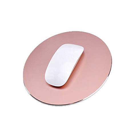 Gaming Aluminum Mouse Pad - 220*220mm Metal Mouse Mat Circular Reversible Waterproof Aluminium Mouse Pad with Non Slip Rubber Base Smooth Edges Frosted Surface Computer Laptop Mousepad,Rose Gold