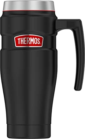 Thermos King, 16 oz. Stainless Steel Travel Mug, Black/Red