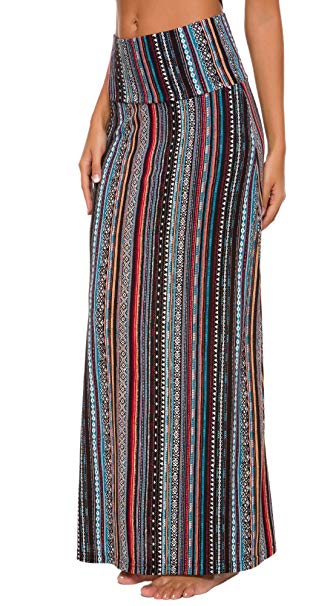 Urban CoCo Women's Stylish Spandex Comfy Fold-Over Flare Long Maxi Skirt