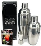 Premium Cocktail Shaker Set by Trendy Bartender - Set of Two Professional Stainless Steel Shakers 24 and 12 fl Oz With Built In Strainer - Double Jigger Included - Bonus Cocktail Recipe e-Book Silver