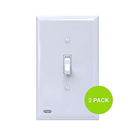2 Pack SnapPower SwitchLight - Light Switch Cover Plate With Built-In LED Night Light - Add Ambience Lighting To Your Home In Seconds - (Toggle, White)