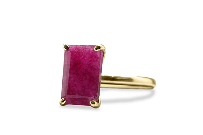 Anemone Unique 14K Gold Ring - Natural 4-Prong Rectangle Ruby Ring for Everyday Use - Making Statement with Birthstone Rings - Handmade