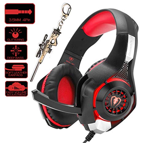 Pro Gaming Headset for PC PS4 Xbox One Surround Sound Over-Ear Headphones with Mic LED Light Bass Surround Soft Memory Earmuffs for Computer Laptop Switch Games Kid’s Boy’s Teen’s Gifts