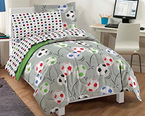 Dream Factory Soccer Ultra Soft Microfiber Comforter Set, Multi-Colored, Twin