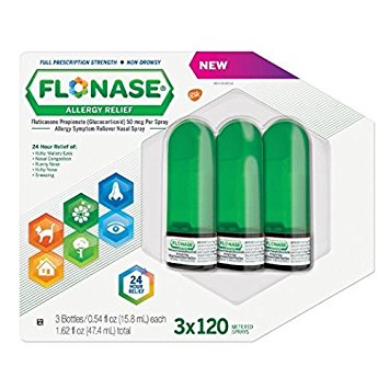 Flonase Allergy Relief Nasal Spray, 120 Metered Sprays 0.54 oz (Pack of 3)