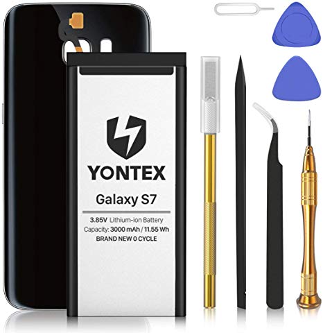 YONTEX Galaxy S7 (Black) Battery with Back Glass Replacement and Complete Repair Tool Kit, 3000mAh 0 Cycle Battery Replacement for Samsung Galaxy S7-24-Month Warranty
