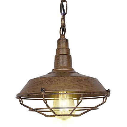 Eumyviv P0009 1-Light Industrial Vintage Metal Pendant Light with Iron Rust Shade Rustic Retro Edison Incandescent or LED Vintage Hanging Light Fixture