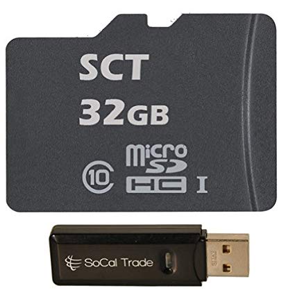 SCT 32GB MicroSD HC Class 10 UHS-1 Ultimate Extreme Speed MicroSDHC Flash Memory Card 32G 32 GB GIGS (M.F32.RT.550) with MicroSD to SD Adapter and SoCal Trade SCT Dual Slot USB 2.0 Memory Card Reader - Retail Packaging