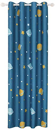 AiFish 1 Panel Blue Space Planet Galax and Little Star Pattern Lovely Blackout Curtains Window Treatment Drape Panels Space Exploration Kids Room Curtains for Boys Bedroom Grommet Top W39 x L63 inch