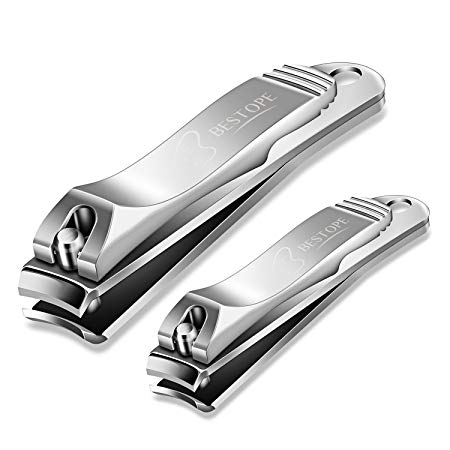 BESTOPE Nail Clippers Set Fingernail & Toenail Clipper Cutter, 2PCS Stainless Steel Sharp Sturdy trimmer set for Men & Women