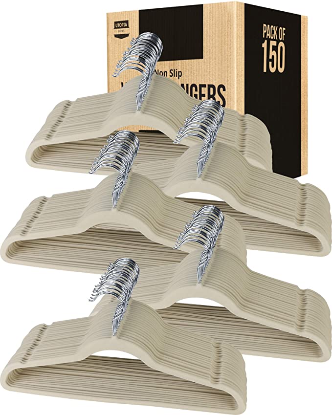 Utopia Home Premium Non Slip Velvet Hangers - Heavy Duty - Coat Suit Hangers (Bulk Pack of 150, Ivory)