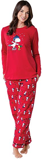 PajamaGram Christmas Pajamas Soft Cotton - Pajama Sets, Peanuts, Red