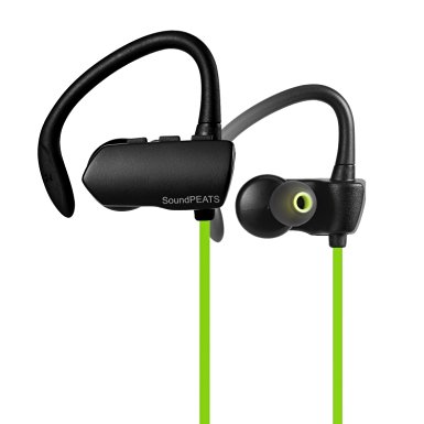 SoundPEATS Wireless Bluetooth Earbuds Sweatproof Secure Fit Stereo Wireless Headphone with Mic (6 Hours Play Time, Bluetooth 4.1, aptx, Sports Running??- Q9A Green