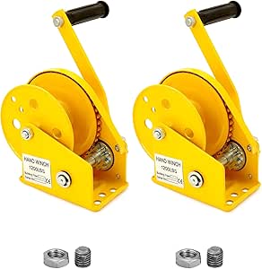 QWORK Hand Winch, 2 Pack 1200lbs Heavy Duty Manual Crank Winch, Marine Two-Way self-Locking Gear Winch Handle Crank Towing Winch for ATV Boat Trailer Truck