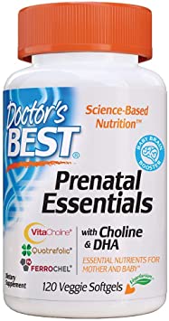 Doctor's Best Prenatal Essentials with Choline & DHA, Supplement for Before, During, and Post Pregnancy, 120 Veggie Softgels
