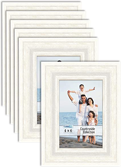 Icona Bay 4x6 Picture Frames (Alpine White, 6 Pack), Picture Frame Set, Wall Mount or Table Top, Set of 6 Countryside Collection