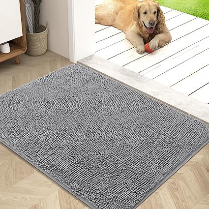 OLANLY Dog Door Mat for Muddy Paws, Absorbs Moisture and Dirt, Absorbent Non-Slip Washable Mat, Quick Dry Microfiber, Mud Mat for Dogs, Entry Indoor Door Mat for Inside Floor(40x32 Inches, Grey)