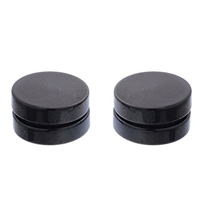 MJARTORIA Unisex Punk Style Black Acrylic Round Magnetic Fake Plugs No Piercing Clip On Stud Earrings