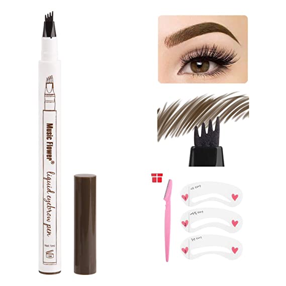 Goldenlight Eyebrow Tattoo Pen Waterproof Microblading Eyebrow Pencil Micro-Fork Tip ,Creates Natural Looking Eyebrows (#2 Brown)