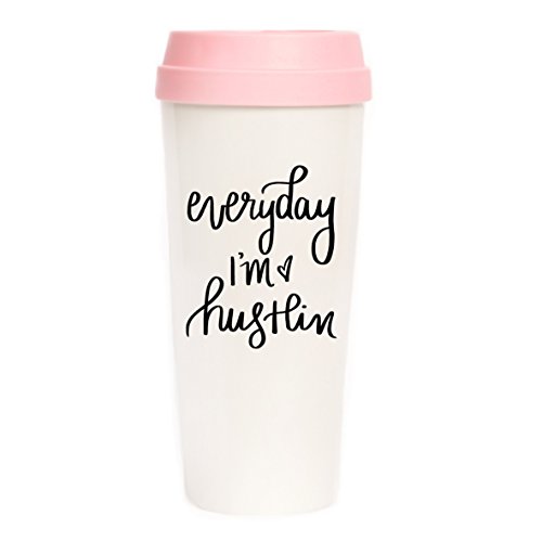 Everyday I'm Hustlin' Travel Mug, Pink, Gift for Boss, Gift for Her, Girl Boss, Coffee Mugs, Travel Tumbler, Motivational Mug, Back To School, Hustle