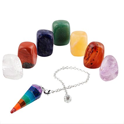 rockcloud Healing Crystal Kit,7 Chara Stones & Pendulum Meditation Set