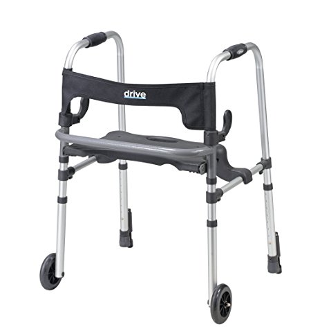 Drive Medical Clever-Lite LS Rollator Walker with Seat and Push Down Brakes, Gray