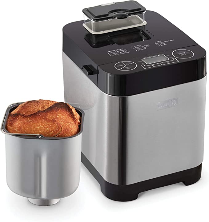 Dash Everyday Stainless Steel Bread Maker, Up to 1.5lb Loaf, Programmable, 12 Settings   Gluten Free & Automatic Filling Dispenser - Black