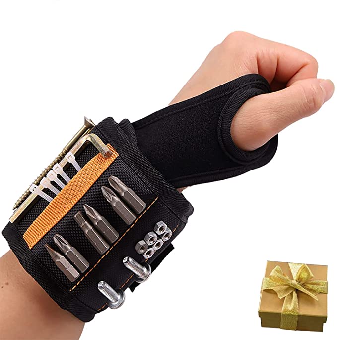 Tool belts Magnetic Wristband 15 Powerful Magnets Holding Screws, Nails, Drill Bits. Unique Tool Gifts for Men, Dad, Father, Husband, carpenter, Electrician, DIY Handyman(Black)