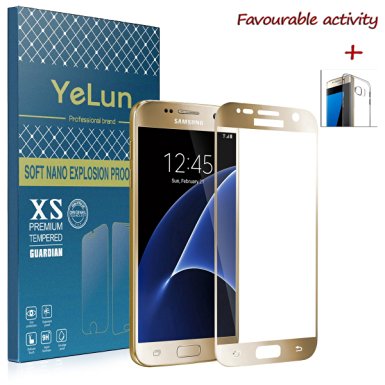 Galaxy S7 Screen Protector Glass (Full Screen Coverage),Tempered Glass Screen Protector - YELUN 9H Hardness Tempered Glass Bubble-free Arc Edge Design Screen Protector for Samsung Galaxy S7-Gold
