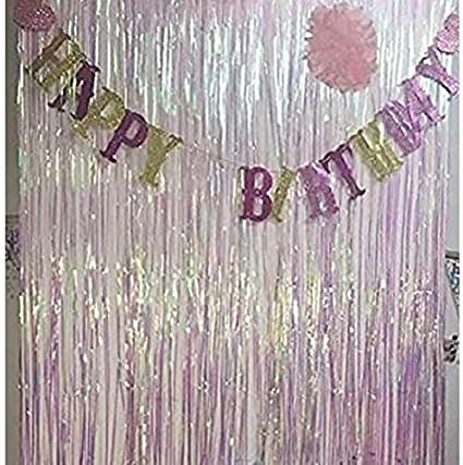 2 Pack Iridescent Foil Fringe Backdrop, Door Windows Wall Decor, Shiny Metallic Tinsel Foil Curtain for Bridal Shower Wedding Birthday Frozon Theam Party Photo Backgruond Decoration