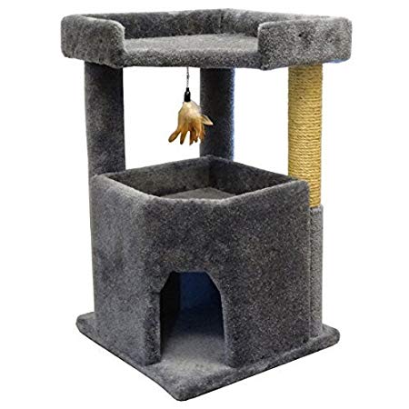 Carpet Cat Furniture for Large Cats 33 inch Big Condo, Spacious Bed & Sisal Rope, Gray Carpet