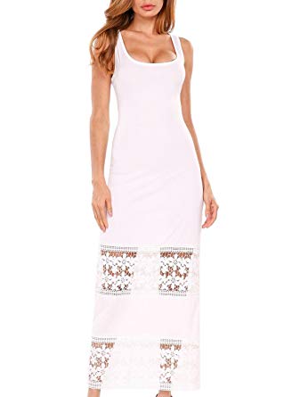 Beyove Women Casual Scoop Neck Sleeveless Slim Fit Beach Party Maxi Dress