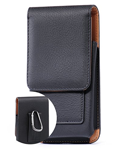 iPhone 7 Plus Belt Clip Case,Large Capacity Premium Leather Belt Clip Holster Pouch Sleeve Carrying Case with ID Card Slots for Galaxy S7 Edge Plus iPhone 6s Plus LG G5 with Case On Free Stylus-Black