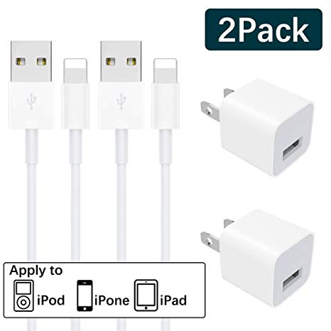 2-Pack MFi Certified iPhone Charger Charging Cable and USB Wall Adapter Plug Block Lightning Cable Compatible iPhone X/8/8 Plus/7/7 Plus/6/6S/6 Plus/5S/SE/Mini/Air/Pro Cases