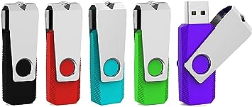 Aiibe 8GB USB Flash Drive 5Pack USB Stick 2.0 Memory Stick 8gb USB Jump Drive with Swivel Design, Pen Drive, Thumb Drives for Backup and Storage (Mixed Color : Black Red Cyan Green Purple)