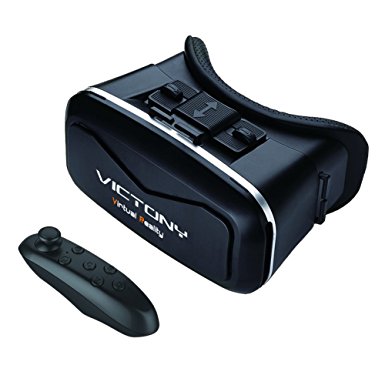 VICTONY 3D VR headset,3D VR virtual reality Glasses Movie Game For IOS, Android ,Microsoft& PC phones Series within 3.5-5.5inches.With Bluetooth gamepad / remote / self timer.(V-LB)