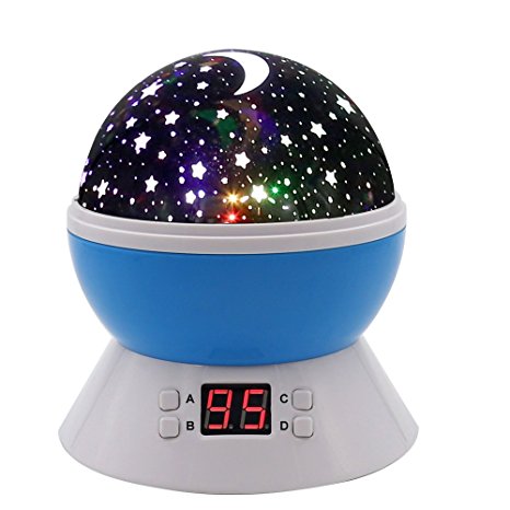 MOKOQI Modern Rotating Moon Sky Projection LED Night Lights Toys Table Lamps with Timer shut off & Color Changing For Baby Girls Boys Bedroom Decorative Lights Gift Baby Nursery Lights(Blue)