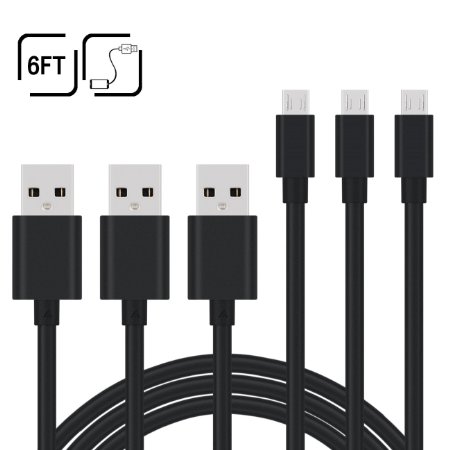 Micro USB Cable BestElec Pack of 3 High Speed 6FT Premium USB 20 A Male to Micro B Data Sync and Charger Cable for Android Samsung Galaxy S6 Note 5 HTC Sony and More Black