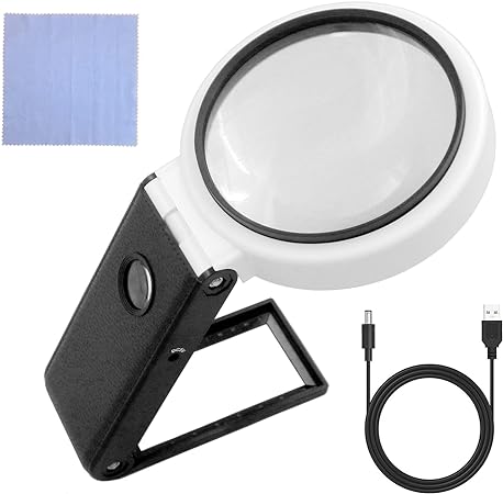 DEYUE Magnifying Glass with Light, 10X 25X High Magnification with LED Illuminated, Handheld or Stand Magnifying Glass for Reading, Inspection