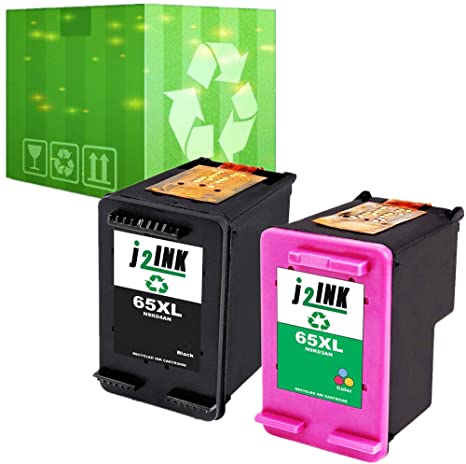J2INK 2 Pack Manufactured Ink Cartridge for HP 65XL High Yield 1 Black 1 Tri-Color Use with Envy 5055 5058 5052 Deskjet 2655 2622 Deskjet 3755 3758 3752 3732 3730 3722 3721 3720