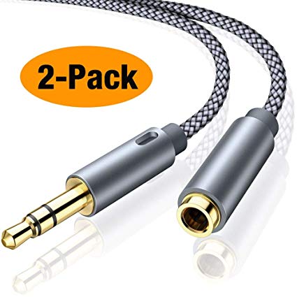 Headphone Extension Cable,2-Pack [6.6ft/2m] 3.5mm Male to Female Nylon-Braided Jack Lead Extender for iPhone, iPad, smartphone, tablets